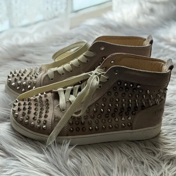Christian Louboutin Veau Velour Spiked Sneakers - Picture 3 of 12